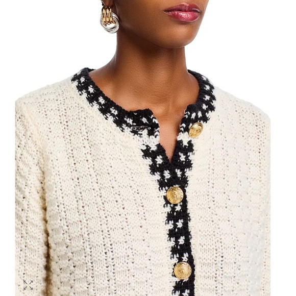 AQUA Basketweave Crewneck Cardigan Sweater – Ivory, Size L (NWT) - Picture 3 of 6